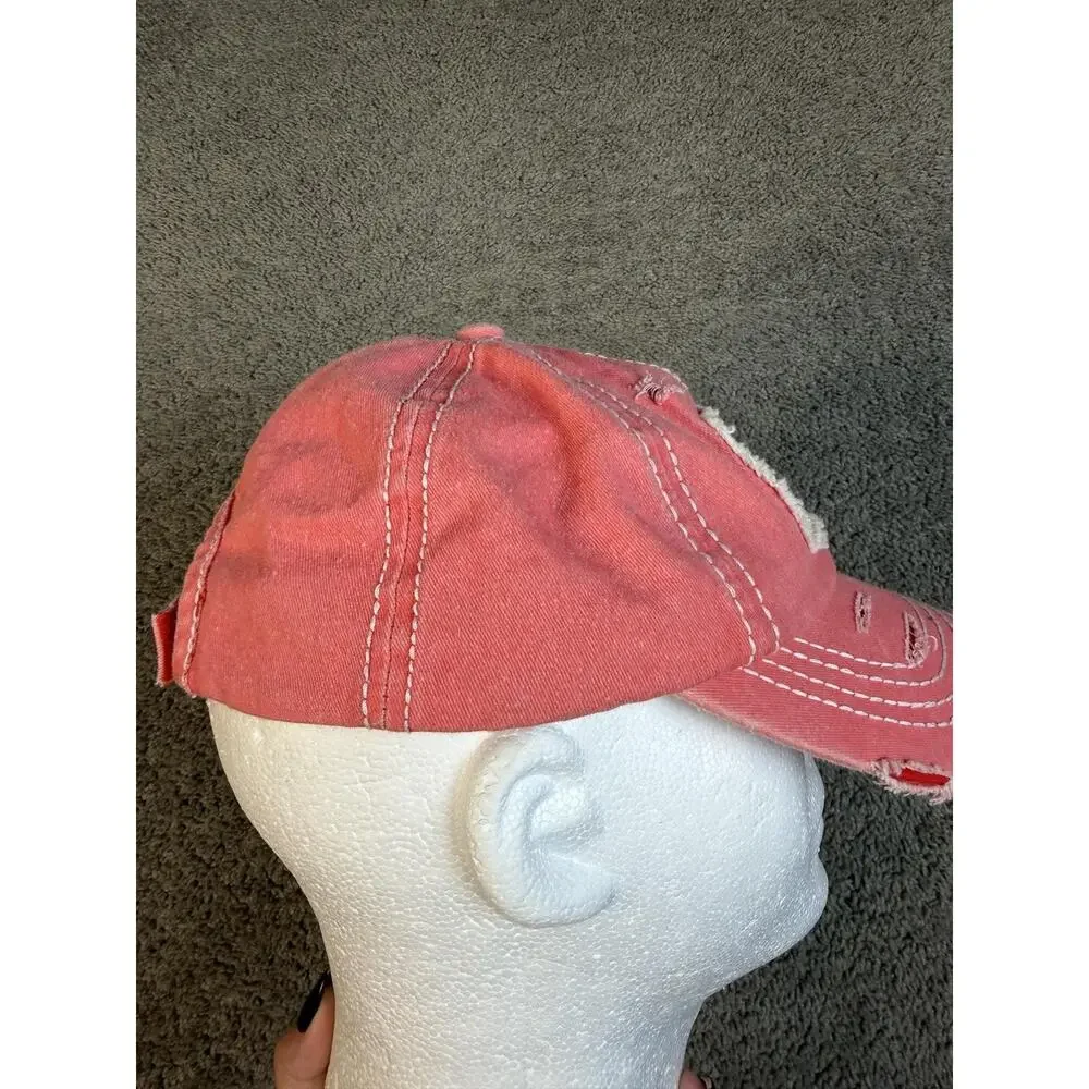 BEach Crazy Hat Cap Baseball Womens Adjustable Pink Pony Tail Beach Logo